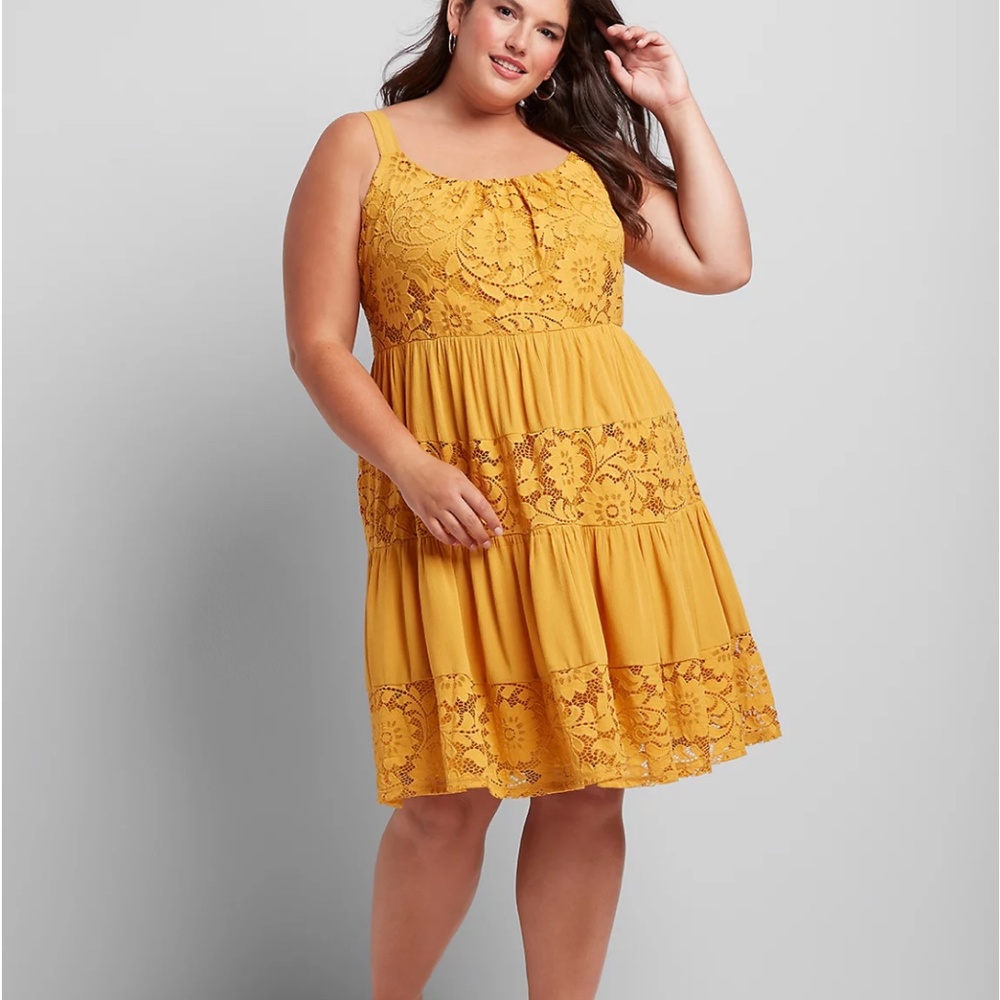 Lane Bryant Sleeveless Lace-inset Fit & Flare Dress - Golden Spice - Size 22/24
